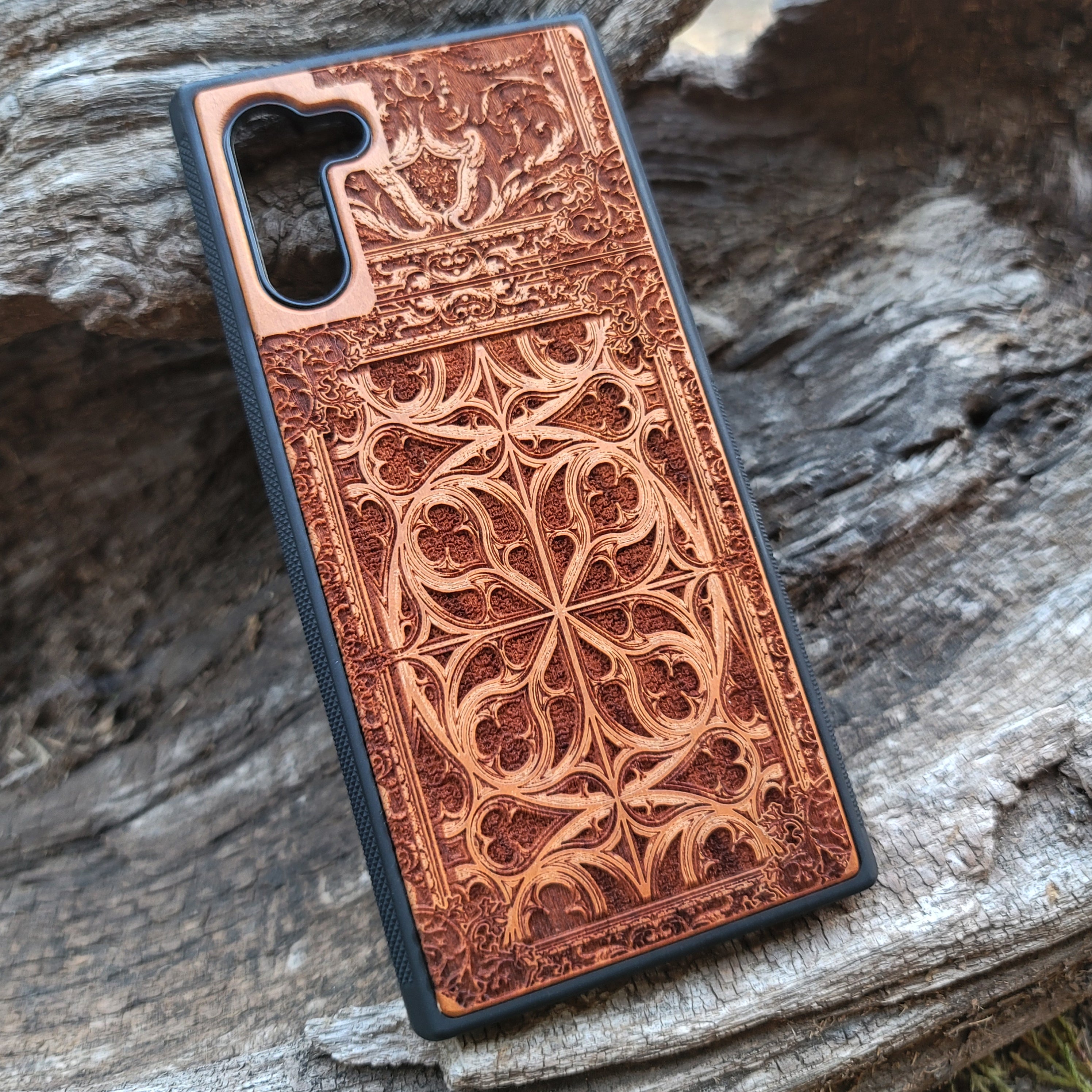iPhone & Samsung Galaxy Wood Phone Case - Gothic Pattern (4)