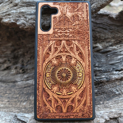 Gothic hand-painted wood phone case for iPhone and Samsung Galaxy. Slim, durable, and laser-engraved for a unique design. Compatible with iPhone 15, 14, 13, 12, 11 Pro Max Mini, Samsung Galaxy S24, S23, S22, S21, S20 Ultra Plus Note 20. Make a statement—order now!