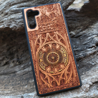 Gothic hand-painted wood phone case for iPhone and Samsung Galaxy. Slim, durable, and laser-engraved for a unique design. Compatible with iPhone 15, 14, 13, 12, 11 Pro Max Mini, Samsung Galaxy S24, S23, S22, S21, S20 Ultra Plus Note 20. Make a statement—order now!