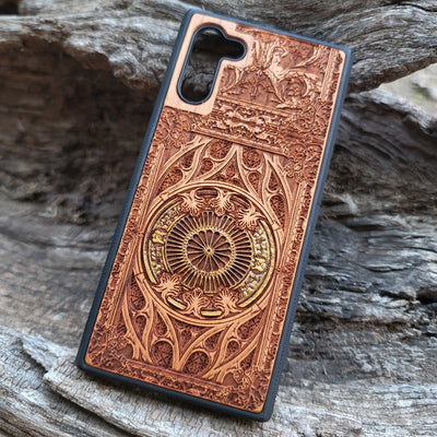 Gothic hand-painted wood phone case for iPhone and Samsung Galaxy. Slim, durable, and laser-engraved for a unique design. Compatible with iPhone 15, 14, 13, 12, 11 Pro Max Mini, Samsung Galaxy S24, S23, S22, S21, S20 Ultra Plus Note 20. Make a statement—order now!