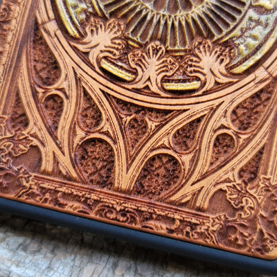Gothic hand-painted wood phone case for iPhone and Samsung Galaxy. Slim, durable, and laser-engraved for a unique design. Compatible with iPhone 15, 14, 13, 12, 11 Pro Max Mini, Samsung Galaxy S24, S23, S22, S21, S20 Ultra Plus Note 20. Make a statement—order now!