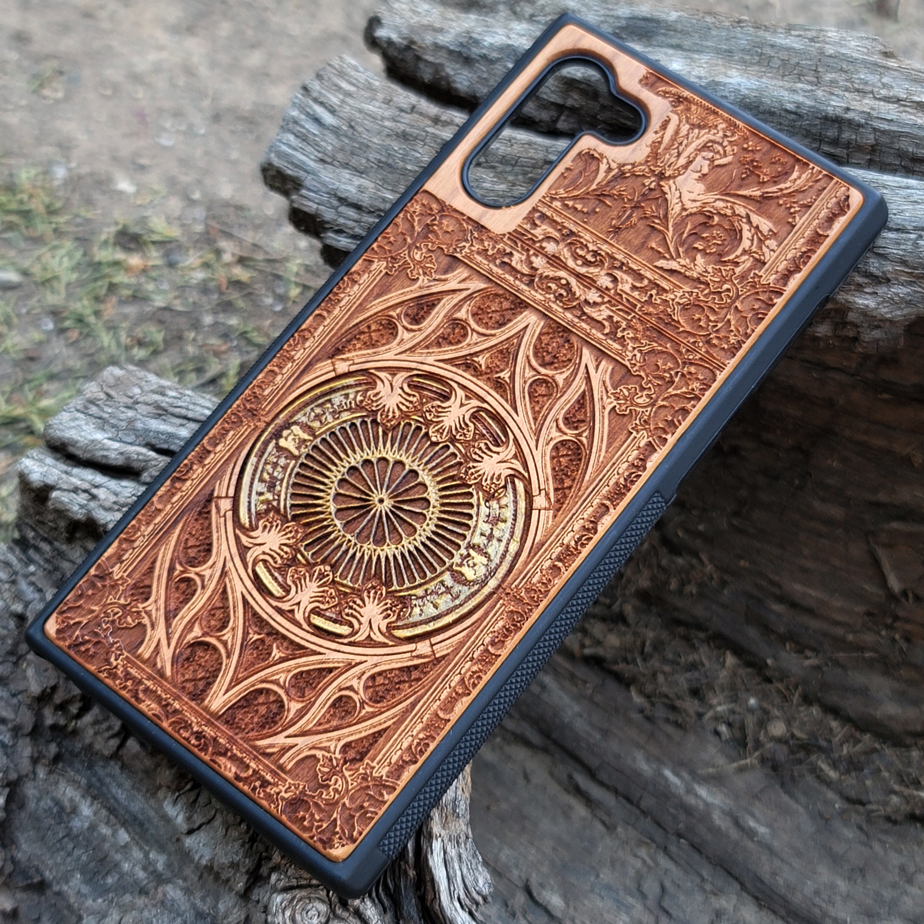 iPhone & Samsung Galaxy Wood Phone Case -  Gothic Pattern Hand Painted