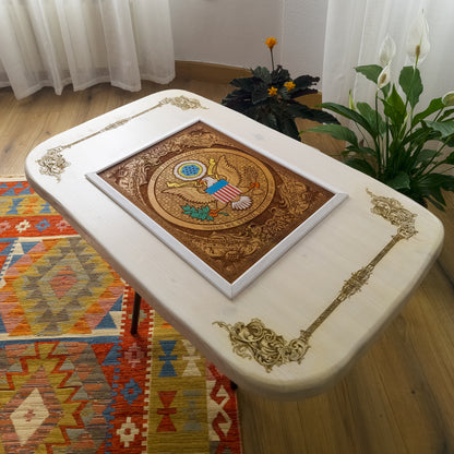 USA Great Seal Wood Coffee Table Top - White Stained