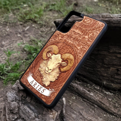 Engraved Aries constellation on handmade phone case