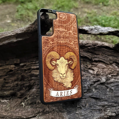 Aries ram symbol wood phone case for astrology lovers