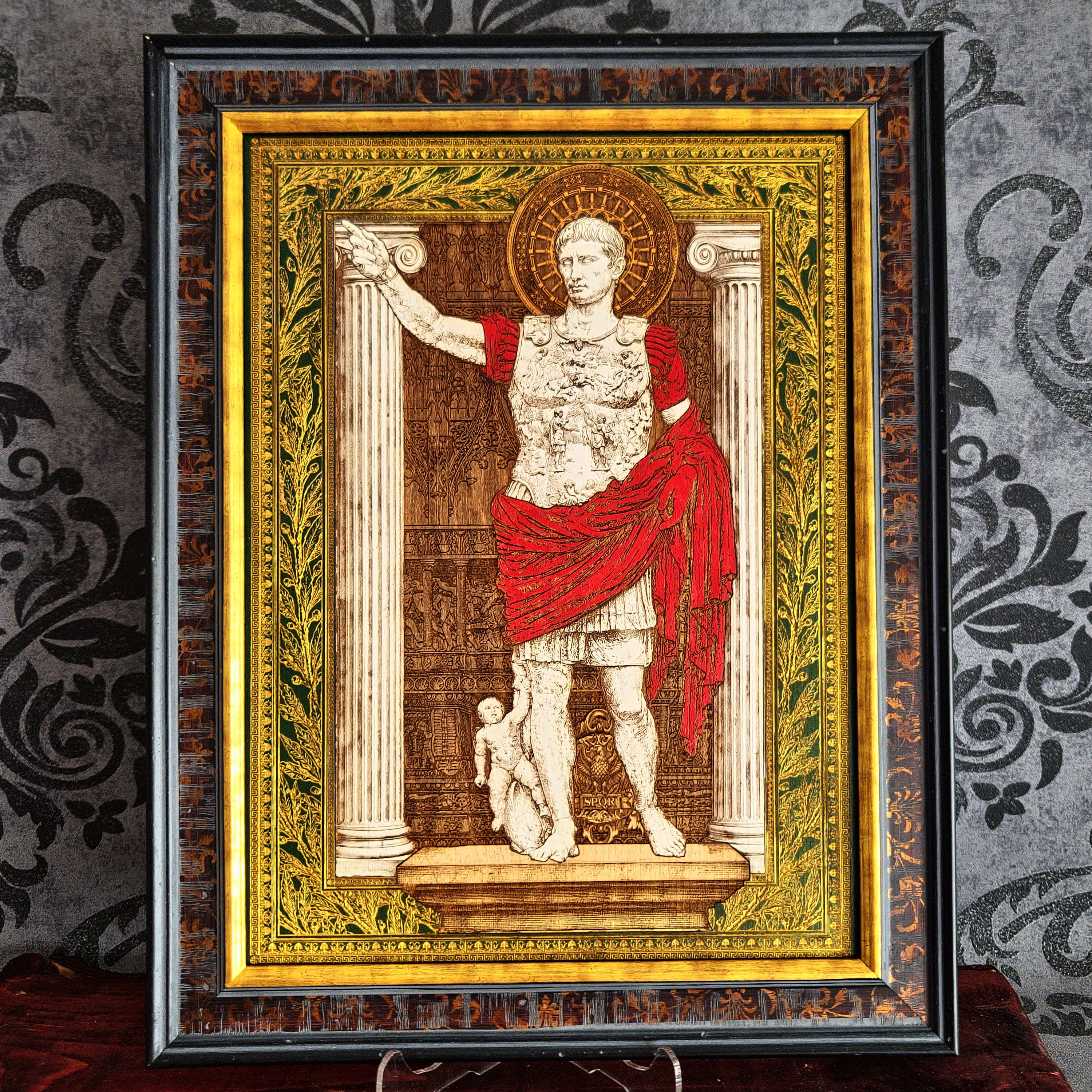Augustus Roman Emperor - Large Maple Stained Wood