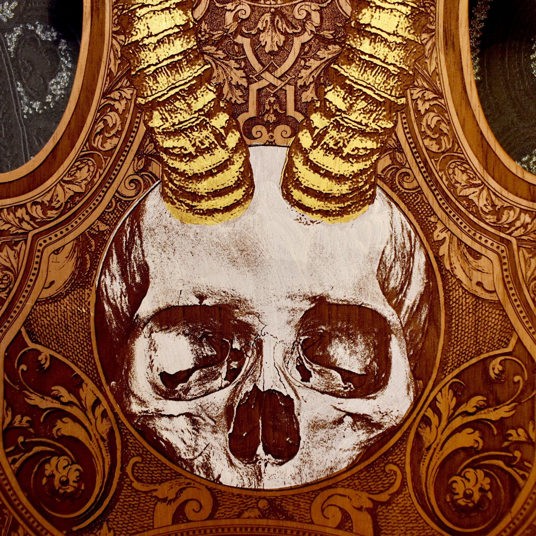 Dark Macabre Art: Horned Skull Beelzebub Devil Gothic Wood Wall