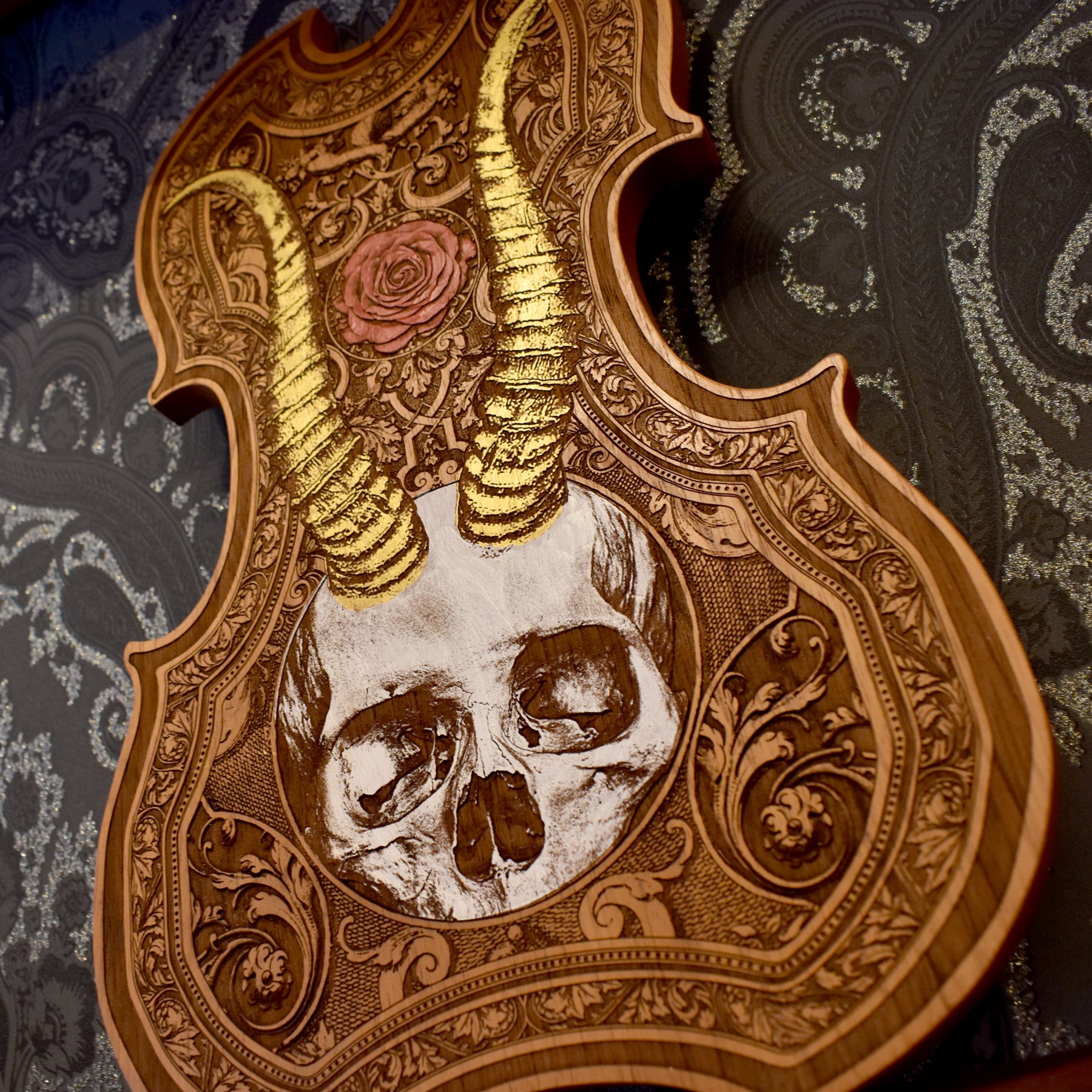 Dark Macabre Art: Horned Skull Beelzebub Devil Gothic Wood Wall