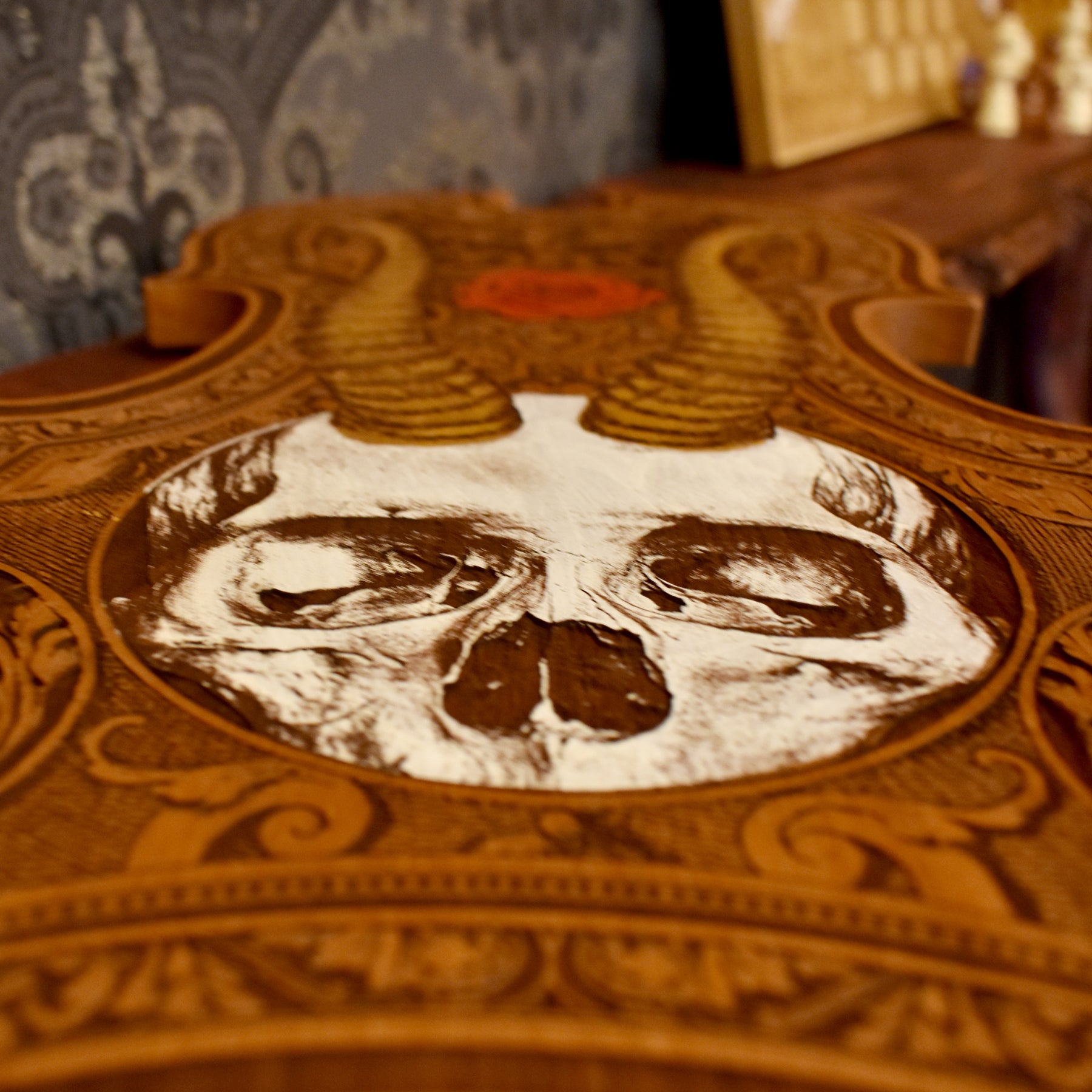 Dark Macabre Art: Horned Skull Beelzebub Devil Gothic Wood Wall