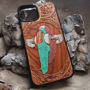 iPhone & Samsung Galaxy Wood Phone Case - Star Wars Artwork "Slave I" Hand Painted