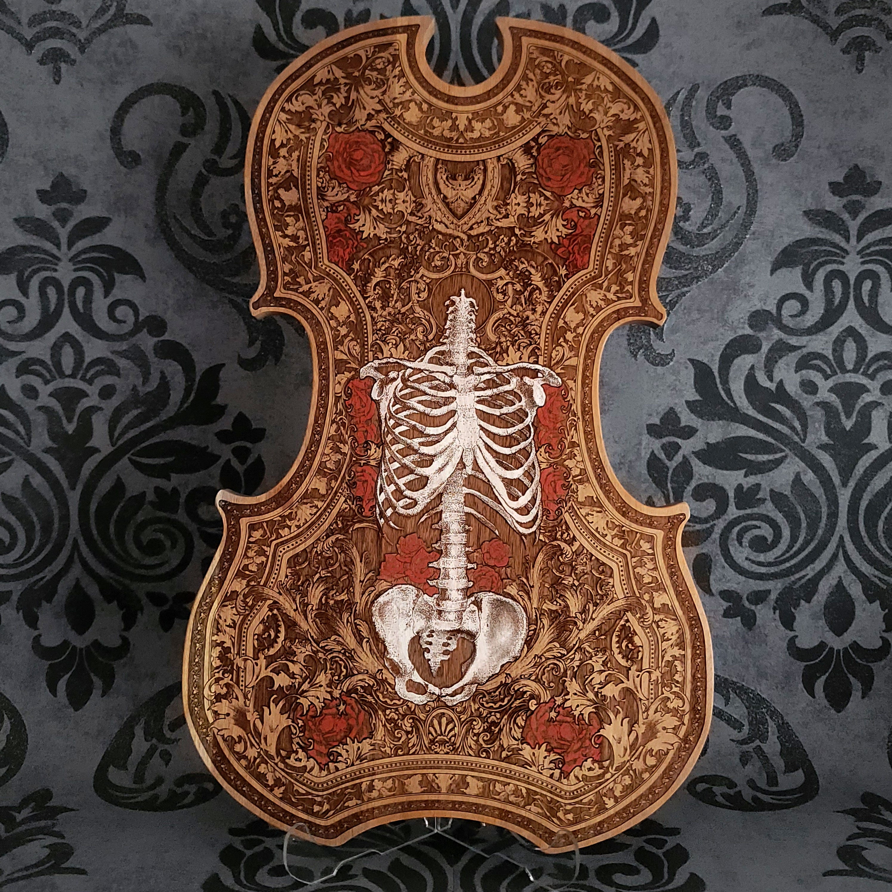 human skeleton wood art laser engraved 