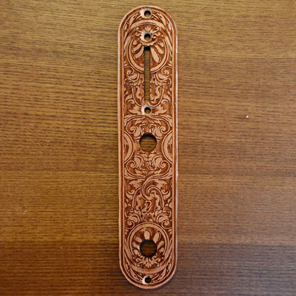 Telecaster Control Plate Embellishment – gothic art, engraved wood, dark fantasy, skeleton design, artisan crafted