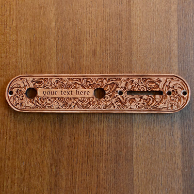 Telecaster Control Plate Custom Embellishment – gothic art, engraved wood, dark fantasy, skeleton design, artisan crafted