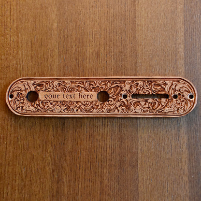 Telecaster Control Plate Custom Embellishment – gothic art, engraved wood, dark fantasy, skeleton design, artisan crafted