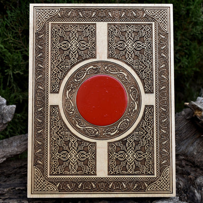 Handmade wooden artwork 'Gothic Window Celtic Red Symbol Mini' – wood gift for 5 year anniversary, wedding present, gift for him or her, romantic handcrafted decor