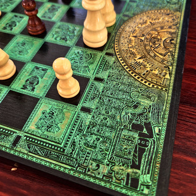 Aztec Chess Board - Black & Green - A3 Large Size