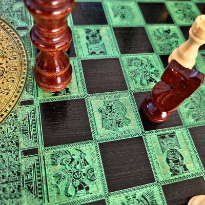 Aztec Chess Board - Black & Green - A3 Large Size