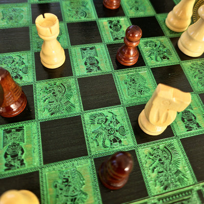 Aztec Chess Board - Black & Green - A3 Large Size