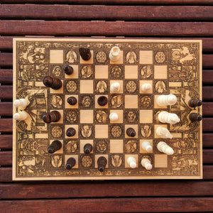 Vintage Circus Wooden Chess Board Game Set - A3 Size - 1.25" / 32 mm Square
