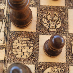 Vintage Circus Wooden Chess Board Game Set - A3 Size - 1.25" / 32 mm Square