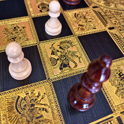 Aztec Chess Board - Black & Gold - Tournament Size
