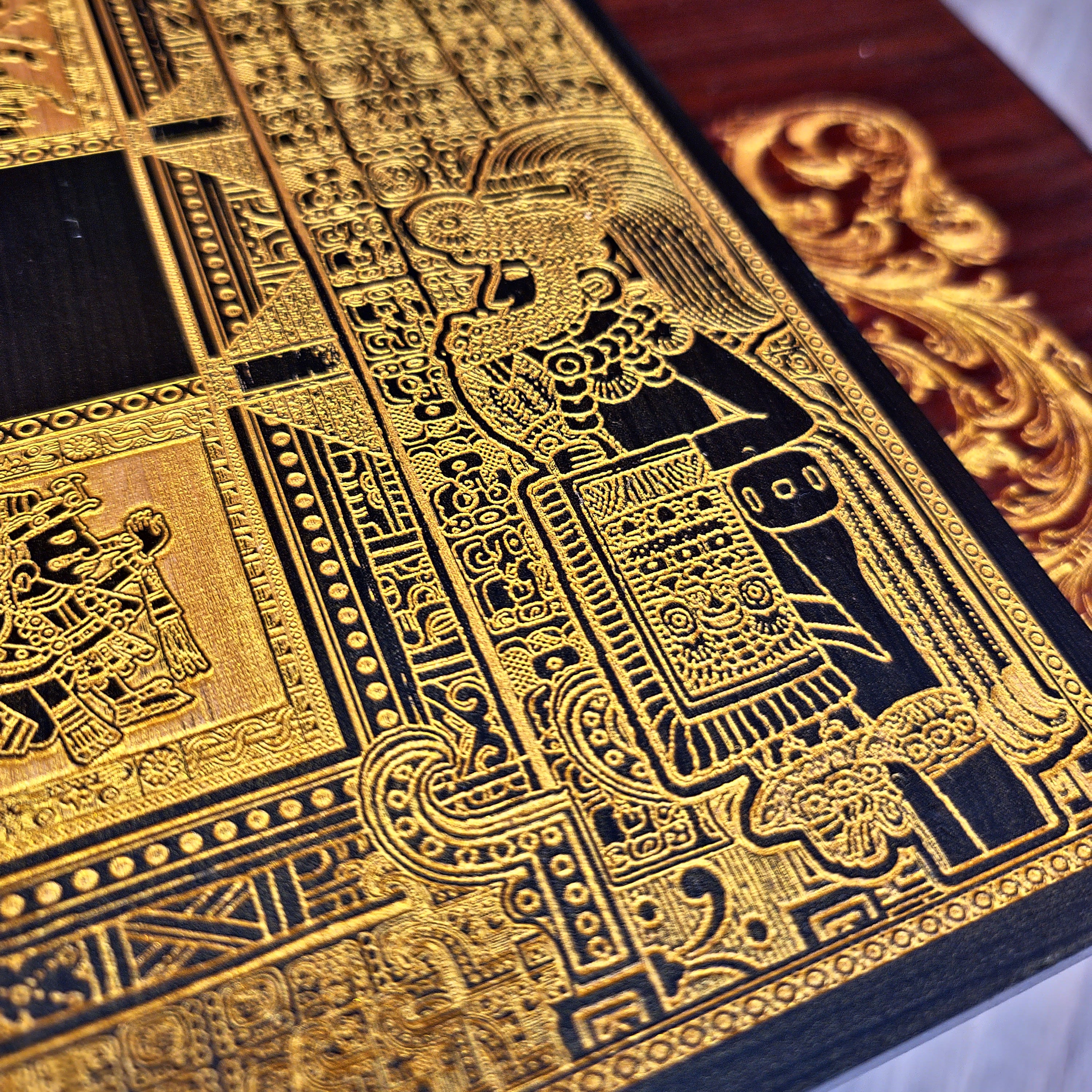 Aztec Chess Board - Black & Gold - Tournament Size