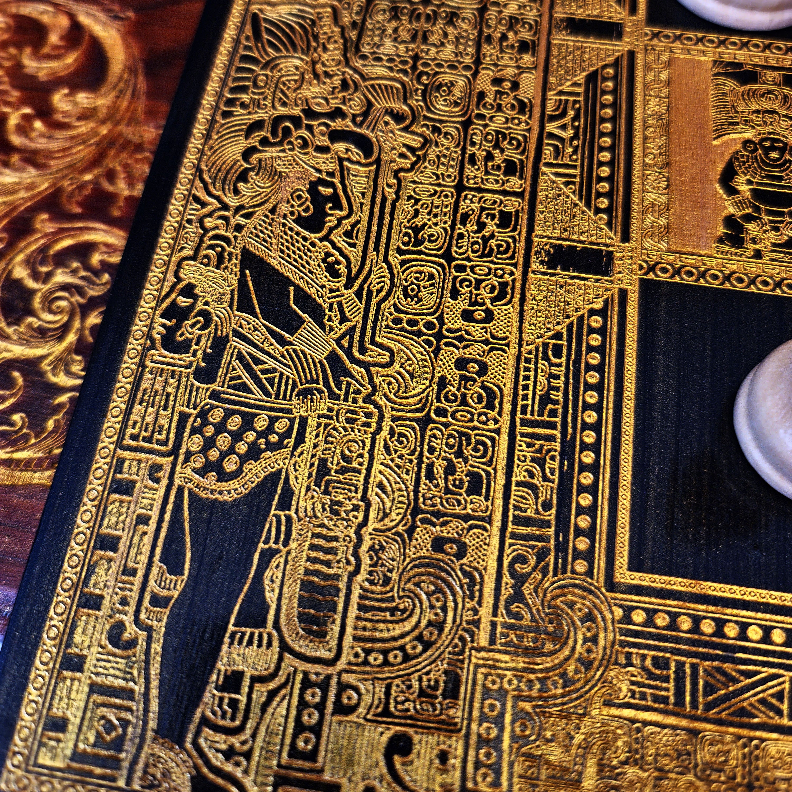 Aztec Chess Board - Black & Gold - Tournament Size