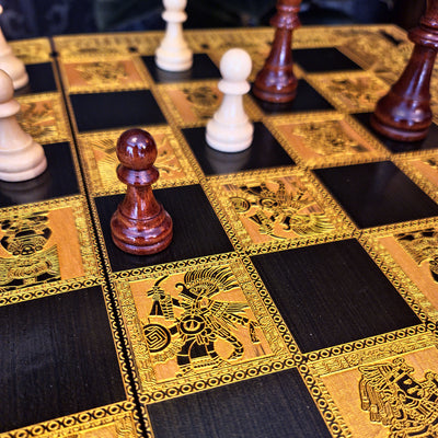 Aztec Chess Board - Black & Gold - Tournament Size