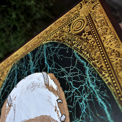 Gothic engraved wood art – gothic art, engraved wood, dark fantasy, skeleton design, artisan crafted