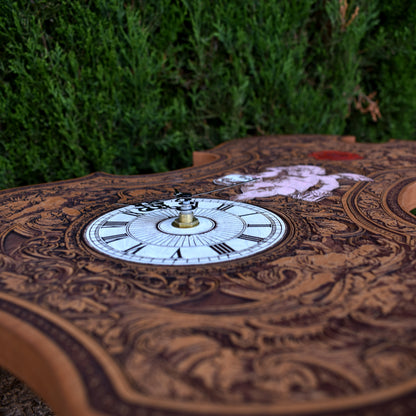 Handmade gothic violin clock with intricate laser engraving. A unique wedding & anniversary gift for music lovers & gothic décor collectors.