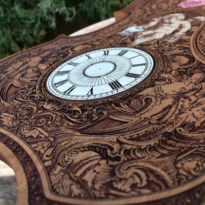 Gothic engraved wood art – gothic art, engraved wood, dark fantasy, skeleton design, artisan crafted