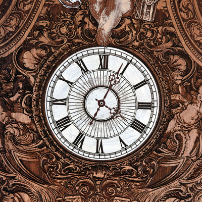 Gothic engraved wood art – gothic art, engraved wood, dark fantasy, skeleton design, artisan crafted