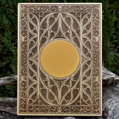 Handmade wooden artwork 'Gothic Window Custom Symbol III - Mini' – wood gift for 5 year anniversary, wedding present, gift for him or her, romantic handcrafted decor