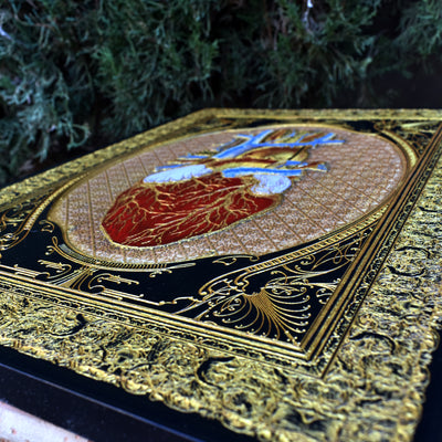 Gothic engraved wood art – gothic art, engraved wood, dark fantasy, skeleton design, artisan crafted