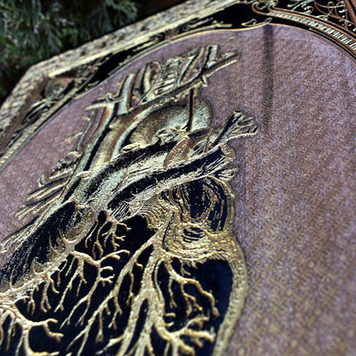 Gothic engraved wood art – gothic art, engraved wood, dark fantasy, skeleton design, artisan crafted