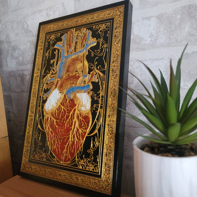 Dark anatomical heart artwork for doctors, nurses, and anatomy lovers.