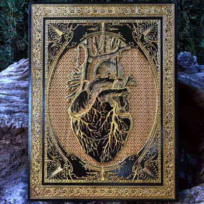 Handmade wooden artwork 'Black Heart Gothic Pattern - Mini' – wood gift for 5 year anniversary, wedding present, gift for him or her, romantic handcrafted decor