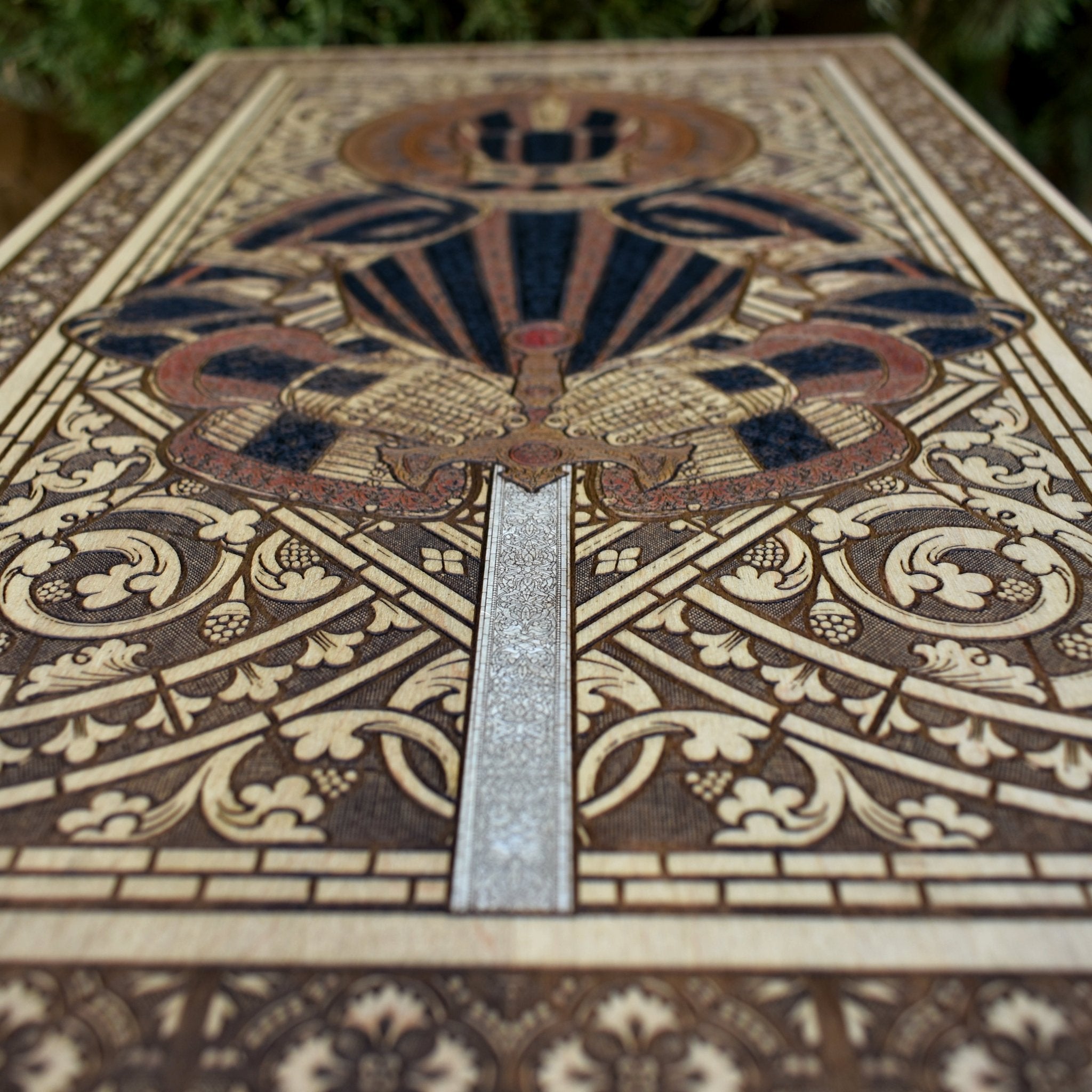 Dark fantasy medieval skull wall art - handcrafted wood panel