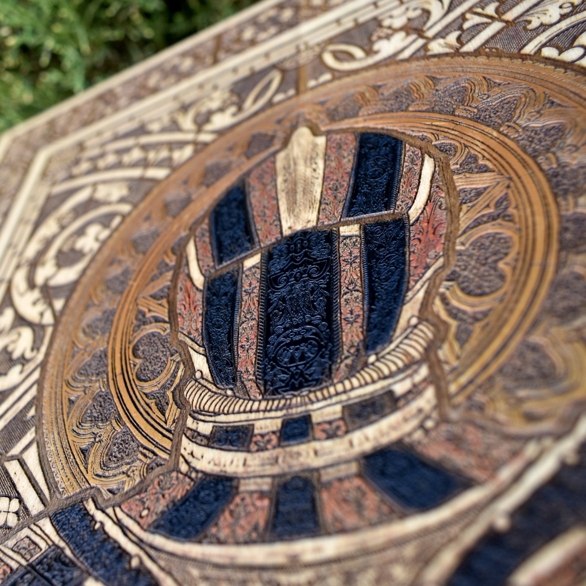 Unique gothic and medieval warrior-inspired wooden decor for collectors.