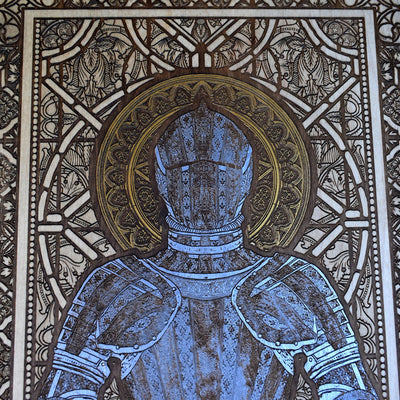 Rustic wooden knight armor engraving – unique medieval home decor