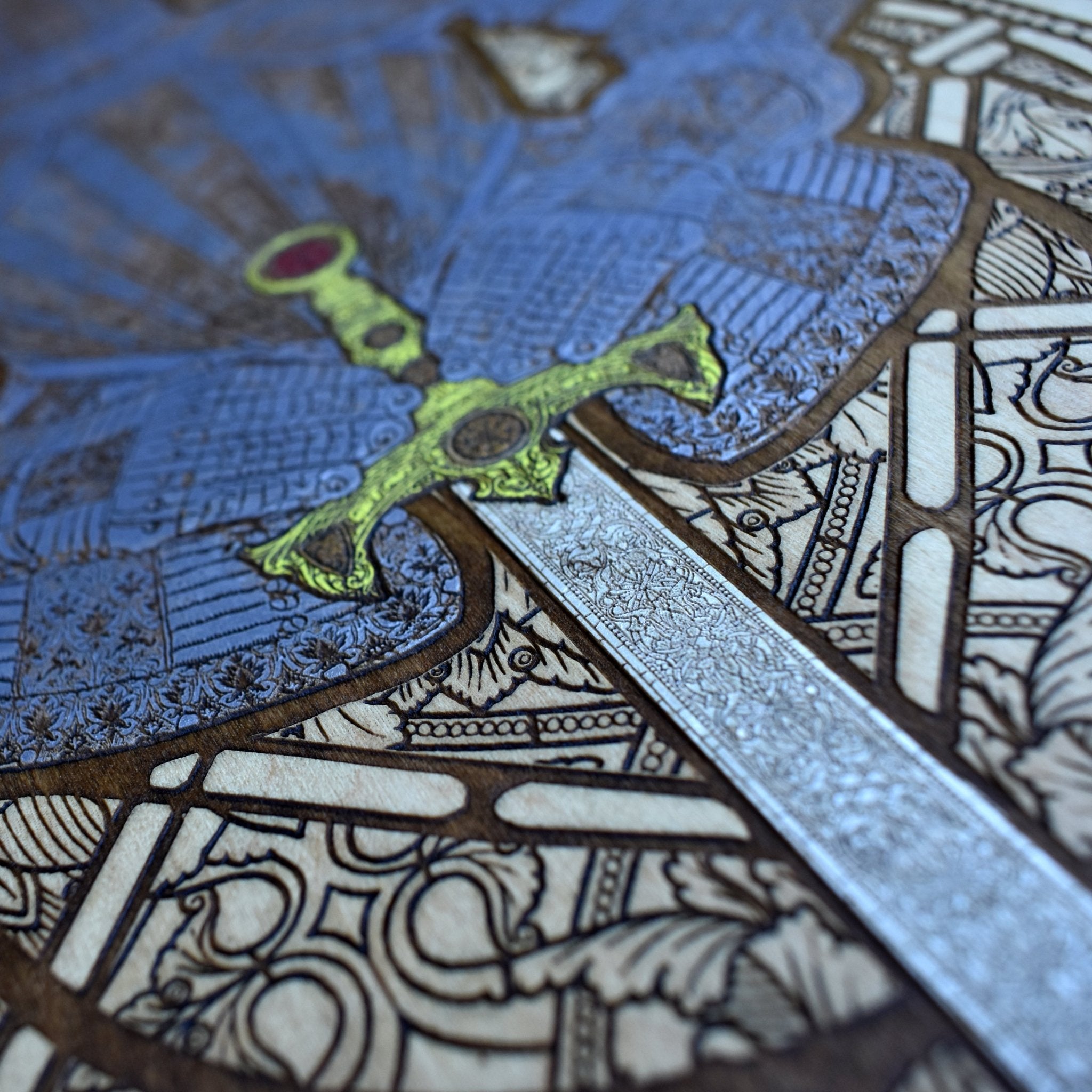 Medieval warrior wooden wall art – engraved extra large wood decor