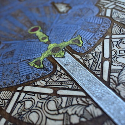 Medieval warrior wooden wall art – engraved extra large wood decor