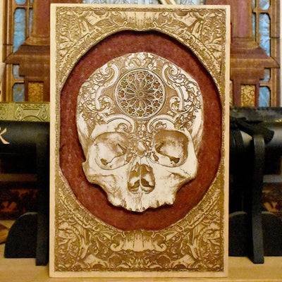 Large rustic wooden skull decor for wall hanging