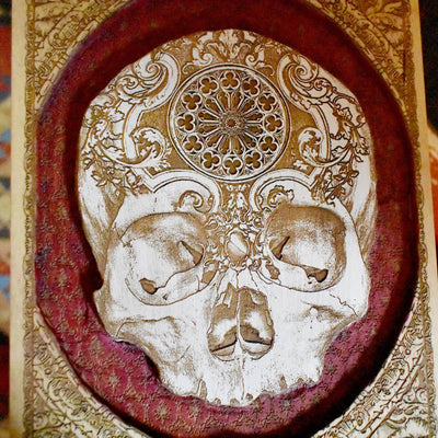 Gothic Skull Hand-Carved Medium – gothic art, engraved wood, dark fantasy, skeleton design, artisan crafted