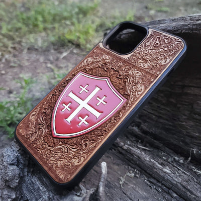 Hand-painted Christian cross phone case wood Galaxy S24