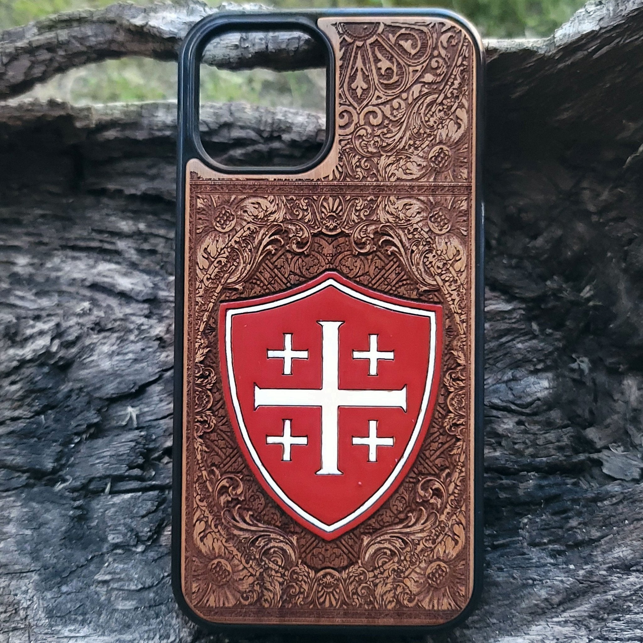 Painted Jerusalem Cross wood phone case iPhone  Galaxy S