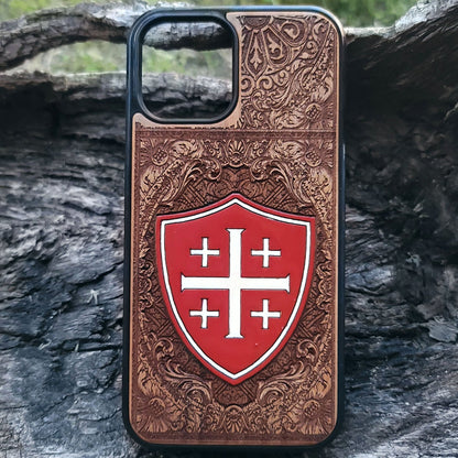 Cruz de Jerusalén - Funda de madera para teléfono