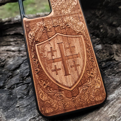 Templar Jerusalem cross phone case wood engraved iPhone