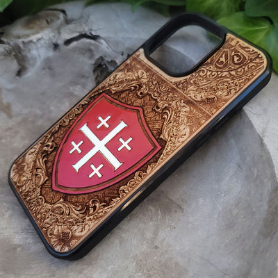 Jerusalem Kreuz - Holz Handytasche handbemalt