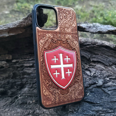Religious wood phone case with painted cross Galaxy S24

